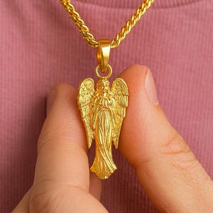 Solid Gold Angel Pendant – 10K 14K Gold Guardian Angel Necklace – Religious Gold Jewelry – Angel Charm Gift for Men & Women