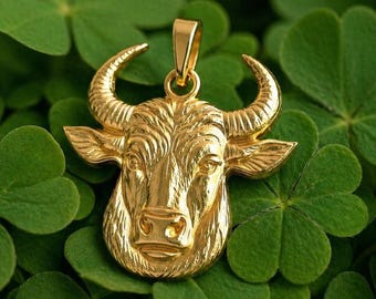 10K 14K Taurus Bull Pendant, Zodiac Necklace Charm Gift