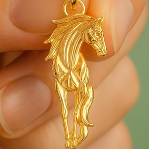 Solid Gold Horse Pendant | 10k 14k Gold Horse Necklace | Equestrian Jewelry Gift | Gold Horse Lover Pendant | Fine Animal Jewelry