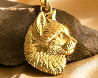 Solid Gold Fox Head Pendant: 10K/14K Yellow, White, Rose Options (19mm x 14mm)