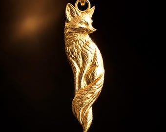 Solid Gold Fox Pendant Charm: 10K/14K Yellow, Rose, White Gold