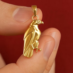 Solid Gold Hawk Pendant – 10K or 14K Real Gold Bird of Prey Jewelry – Falcon Eagle Charm – Men&#39;s & Women&#39;s Nature Inspired Necklace