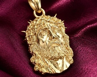Solid Gold Jesus Pendant, 10K 14K Jesus Christ Charm, Religious  Christian Jewelry Gift