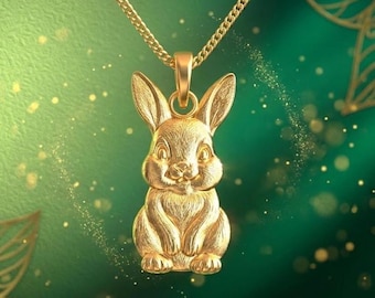 Solid 10K/14K Gold Bunny Pendant Necklace – Minimalist Rabbit Jewelry