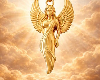 純金製天使ペンダントネックレス、守護天使チャーム、信仰ジュエリー