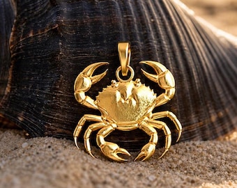 Solid Crab Gold Pendant (10K/14K) – Yellow, White, Rose Gold Options