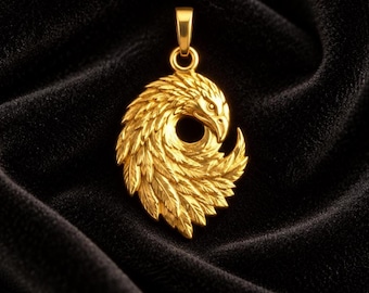Solid Gold Eagle Head Pendant, 10K 14K Bird Charm, Symbolic Animal Jewelry