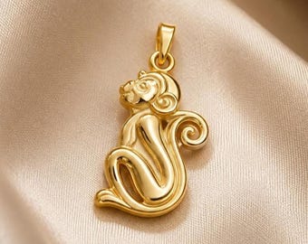 Solid Gold Monkey Pendant (10K/14K), Yellow/White/Rose Gold, 19x13mm