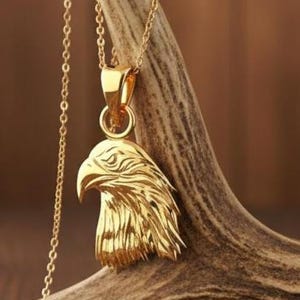 Solid Gold Eagle Head Pendant: Freedom Symbol Necklace Jewelry image 2