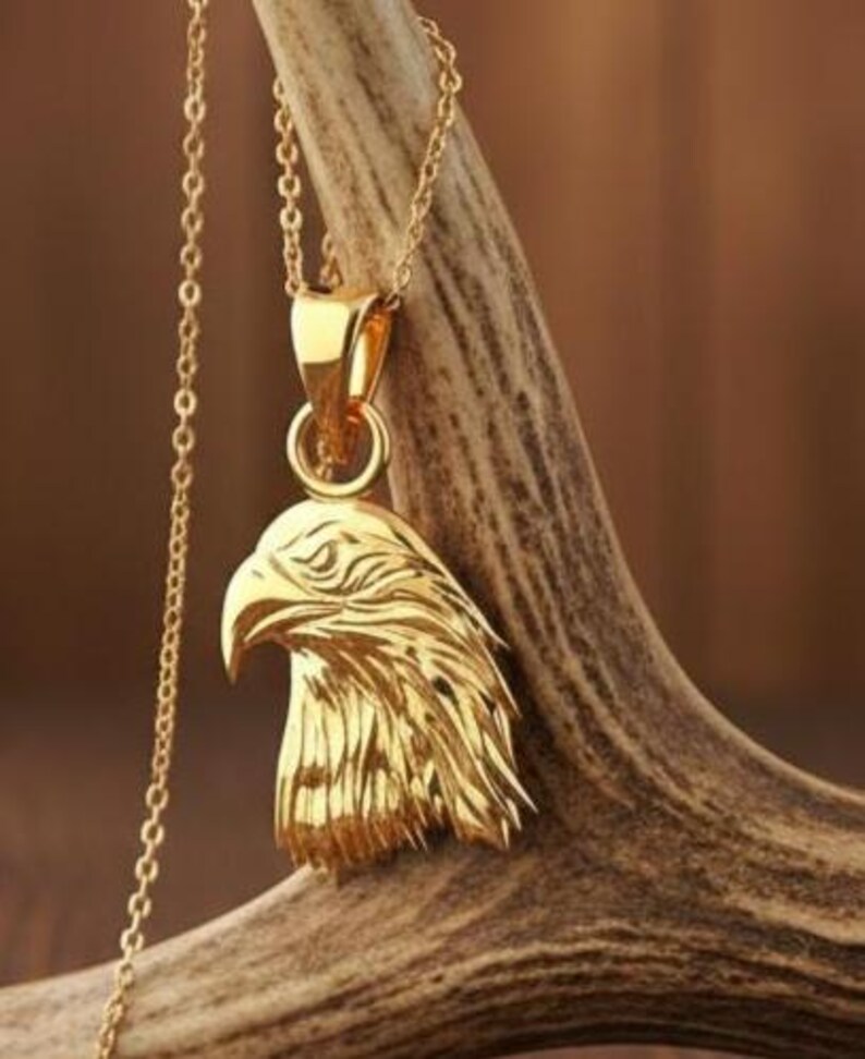 Solid Gold Eagle Head Pendant: Freedom Symbol Necklace Jewelry image 2