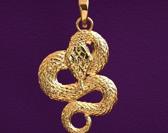 Solid Gold Snake Pendant: 14K Serpent Necklace Charm