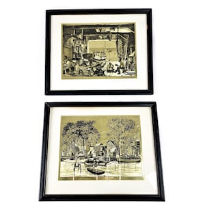 Set of 2 Framed Gold Foil Lionel Barrymore Boat / Ship / Marine Etchings