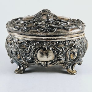 Antique Silver Finish French Art Nouveau Trinket / Jewelry Casket Box