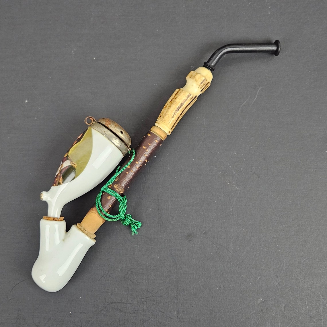 Antique German Tobacco Pipe Porcelain & Wood With Military Portrait Etsy