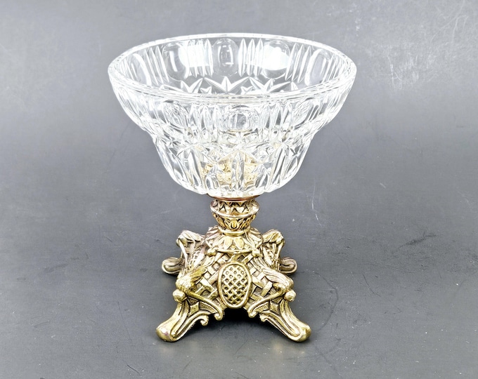 Vintage Glass Compote Bowl With Gold Tone Base - Etsy