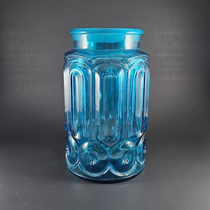 Vintage L.E. Smith Moon and Stars Blue Glass Jar