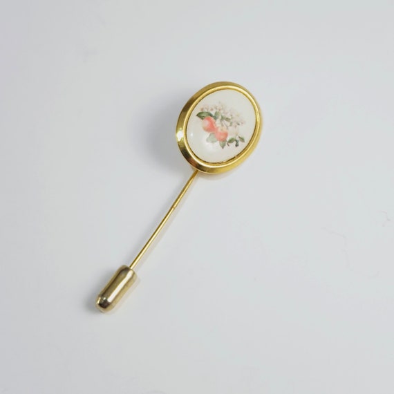 Vintage Stick Pin / Lapel Pin - Enamel Apples wit… - image 1