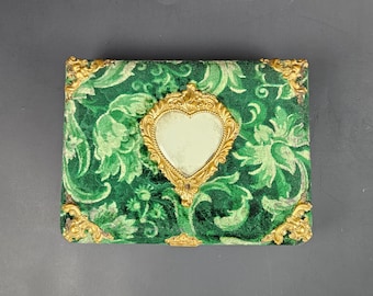Vintage Velvet Keepsake / Jewelry / Trinket Box with Beveled Heart Mirror