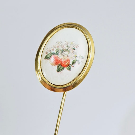 Vintage Stick Pin / Lapel Pin - Enamel Apples wit… - image 2