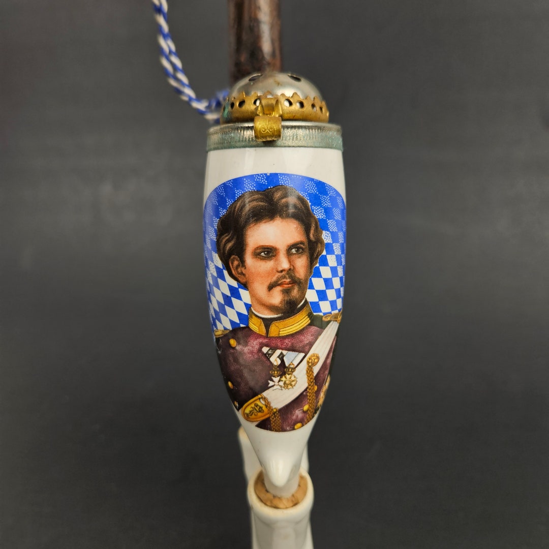 Antique German Tobacco Pipe Porcelain & Wood With Military Portrait Etsy