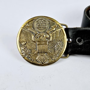 Vintage &quot;Baron Buckle&quot; BBB Solid Brass American Eagle with Leather Belt