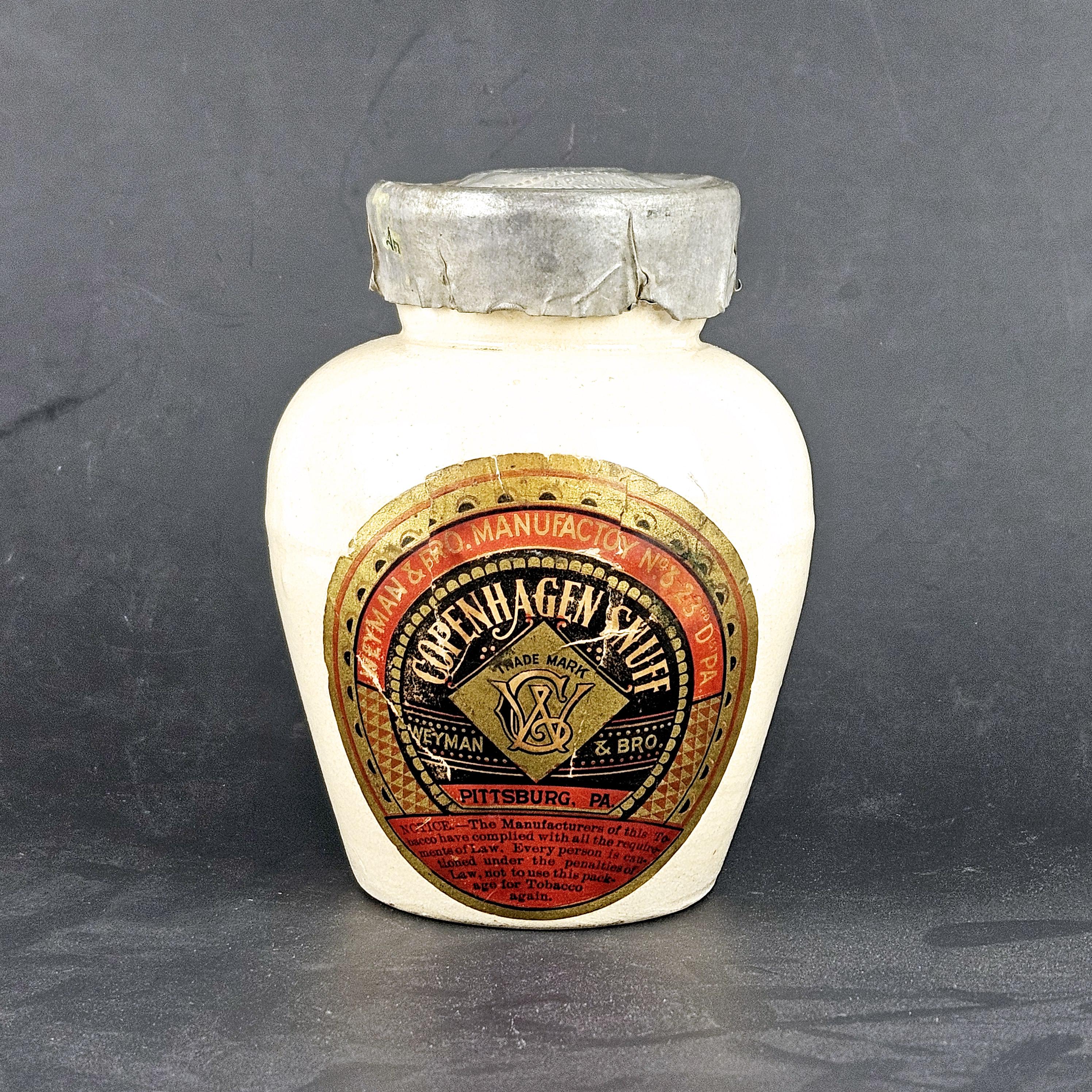 copenhagen tobacco memorabilia Antique Copenhagen Snuff Jar With Lid and Cover