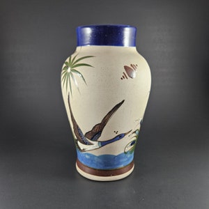 Hand Painted Flower Tonala Vase Mexico Signed Mateos Tostado