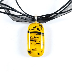 Unique Yellow Black Pendant on Ribbon Necklace