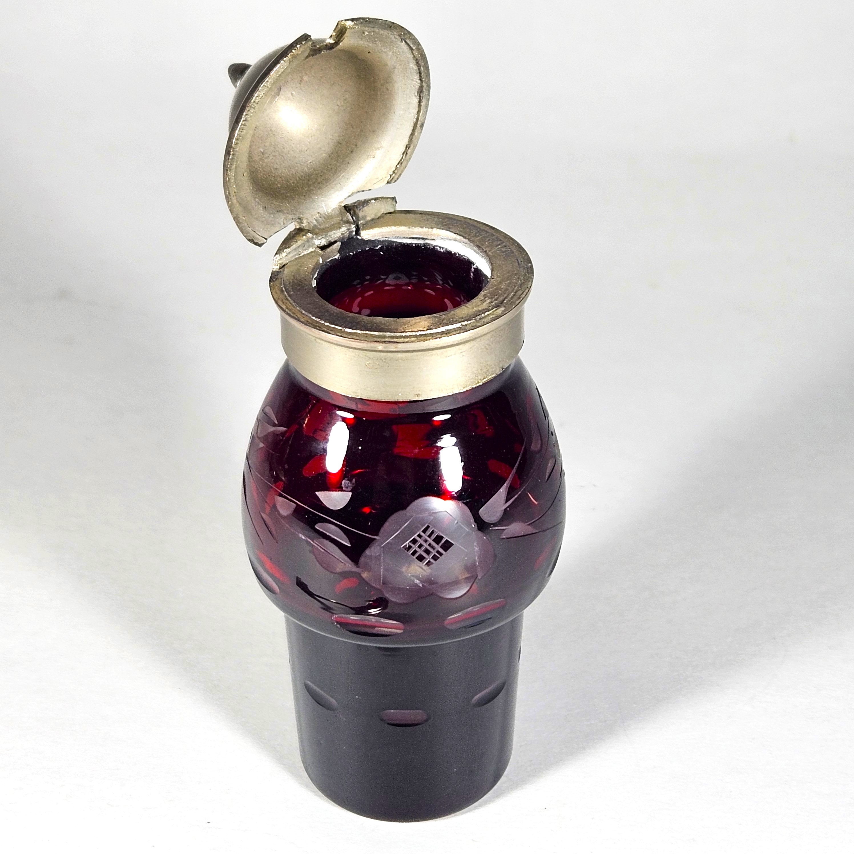 Antique Ruby Red Etched Glass Castor Set With Cruets Shakers Etsy