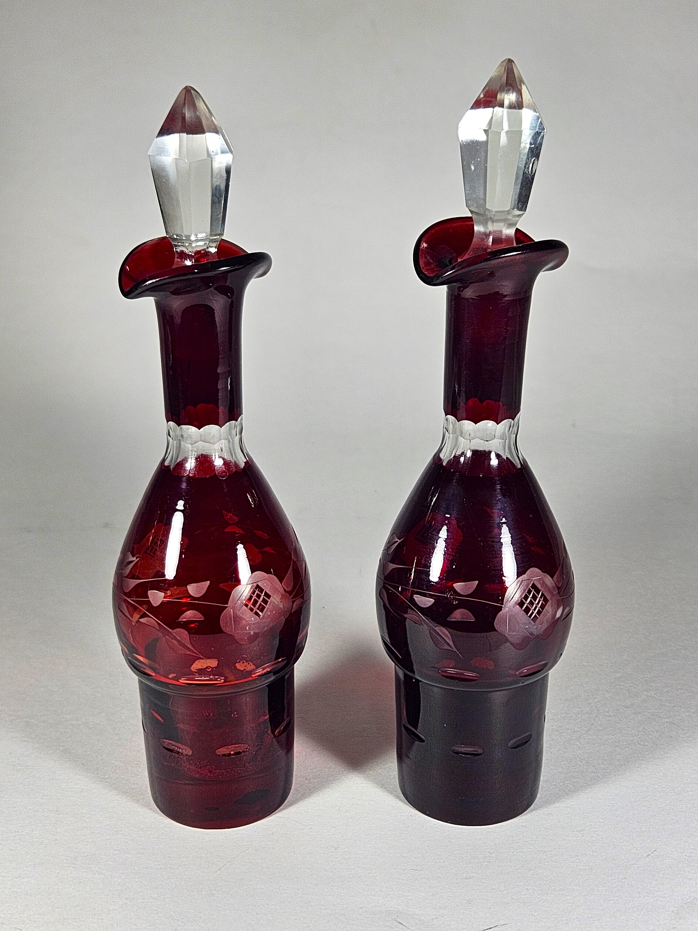 Antique Ruby Red Etched Glass Castor Set With Cruets Shakers Etsy