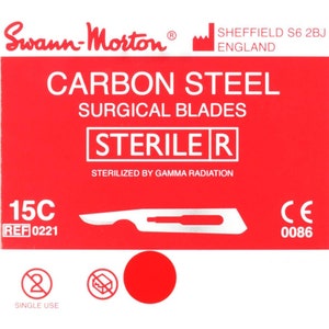 100pcs No. 15C Swann Morton Carbon Steel Box Sealed Sterile Scalpel Blades Craft Sculpting Cutting Tool - Suitable for Handle #3, 5, 7, 9
