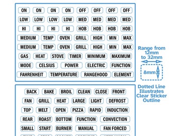 96pcs Black Text Lettering Combined Major & Operational Functions Oven Stove Label Stickers For Hob Dial Knob Switch Hi Lo Timer On Off Gas