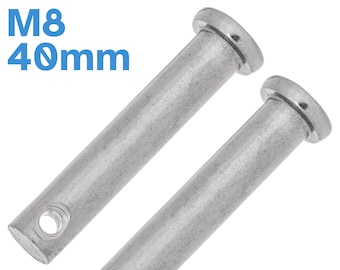 2pcs M8 8mm x 40mm Clevis Pin 304 Stainless Steel Single Hole Flat Head Fastener Locking Locating Locks Cotter-Pin Hinge Insert Link Tool