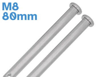 2pcs M8 8mm x 80mm Clevis Pin 304 Stainless Steel Single Hole Flat Head Fastener Locking Locating Locks Cotter-Pin Hinge Insert Link Tool