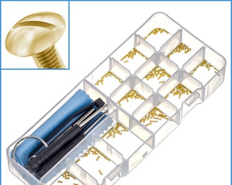 150pcs Gold Flat Head Micro Screw Set M1.4 1.4mm M1.2 1.2mm Screwdriver Tweezer Hinge Nose Pad Glasses Specs Frame Fix Slot Mini Tiny Tool