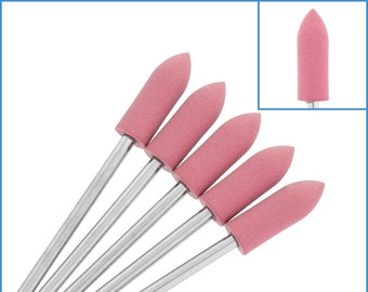 5pcs 400 Grit 6mm Bullet Diamond Silicone Rubber Burr Rotary Drill Bit Head Polishing Nail Manicure Pedicure File Mount Tip Tipped Tool Bur