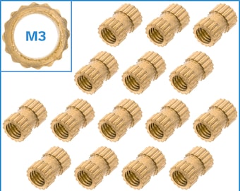 20pcs M3 Thread 6mm x 4mm Knurled Nuts Solid Brass Hand Tighten Double Pass Nut Fasten Fastener Embedded Round Insert Assembly Part Tool
