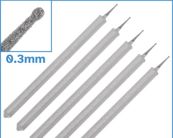5pcs 0.3mm Ball Head Diamond Burrs 2.3mm Shank Polishing Grinding Carving Gem Stone File Tip Tipped Point F Needle Rotary Drill Bit Tool Set