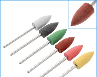 6pcs 150-600 Grit 8mm Pointed Diamond Silicone Rubber Burr Rotary Drill Bit Head Polishing Nail Manicure Pedicure File Mount Tip Tipped Tool