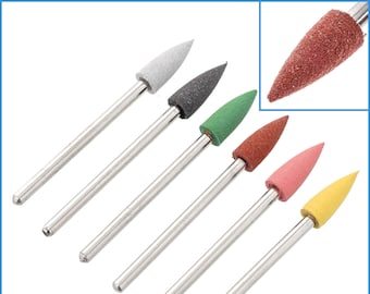 6pcs 150-600 Grit 5mm Pointed Diamond Silicone Rubber Burr Rotary Drill Bit Head Polishing Nail Manicure Pedicure File Mount Tip Tipped Tool