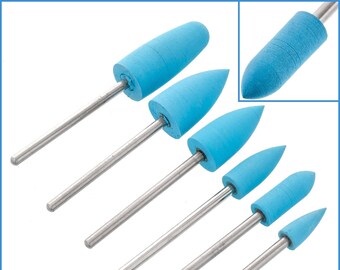 6pcs 800 Grit 5-10mm Taper Diamond Silicone Rubber Burr Rotary Drill Bit Head Polishing Nail Manicure Pedicure File Mount Tip Tipped Tool