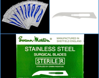 10pcs Swann Morton Stitch Cutter Stainless Steel Sealed Sterile Scalpel Blades Craft Sculpting Wax Cut Cutting - For Handle #3, 5, 7, 9