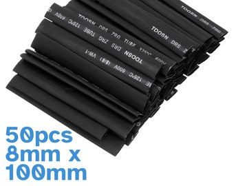 50pcs 8.0mm x 100mm Polyolefin Heat Shrink Tubing 2:1 Ratio Component Tube Shrinkable 50% Shrinkage Insulator Electrical Wire Cable Tool Set