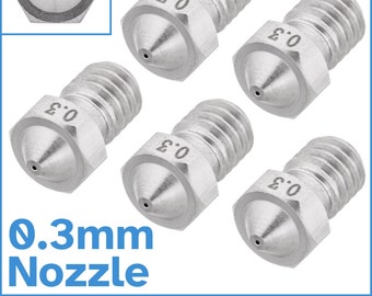 5pcs 0.3mm V6 3D Printer Nozzle Stainless Steel 1.75mm Filament 6mm M6 Thread Hole Extruder Hotend Spare Part Replace Fix Universal Screw