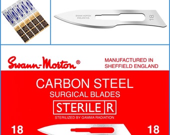 10 Stück Swann Morton No.18 Karbonstahl Versiegelte Sterile Skalpellklingen Handwerk Modellierung Wachs Schneiden Schneiden - Für Griff # 4, 4L, 4 Abgestuft & 6B