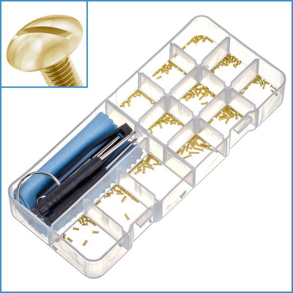 150 pcs Or Tête Plate Micro Vis Ensemble M1.4 1.4mm M1.2 1.2mm Tournevis Brucelle Charnière Nez Pad Lunettes Spécifications Cadre Fix Slot Mini Tiny Tool