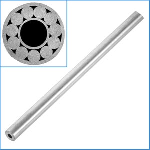 May include: A silver metal rod with a circular design at one end. The design features a circle with a smaller circle in the center and a ring of smaller circles around the outer edge.