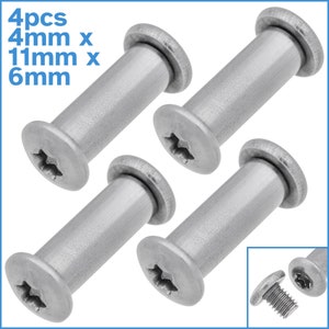 May include: Four silver-colored screws with a star-shaped recess in the head. The screws are 4mm x 11mm x 6mm. The image shows a close-up of the screws, with a small inset image of a single screw. The text "4pcs" is visible in the image.