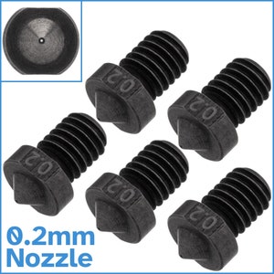 5pcs 0.2mm V6 3D Printer Nozzle Black Hardened Die Steel 1.75mm Filament 6mm M6 Thread Extruder Hotend Spare Part Replace Heater Fixing Cast