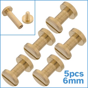 5 Sets 6mm x 4mm Chicago Brass Bookbinding Screws Slotted Flat Head Cap Binding Post Fastening Rivet Snap Photo Album Nail Bolt Insert Gold